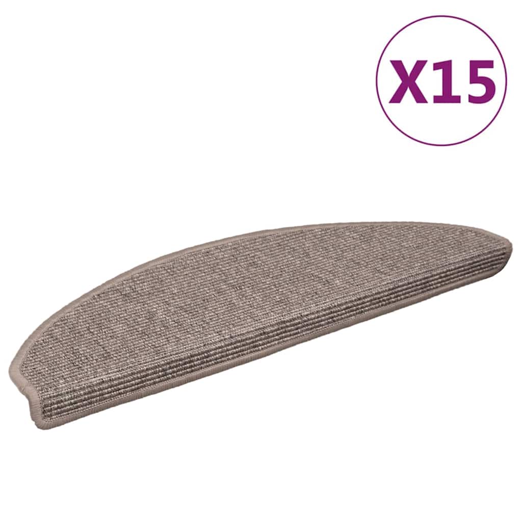 Tapetes de escada 15 peças 65x21x4 cm bege escuro meio redondo grande
