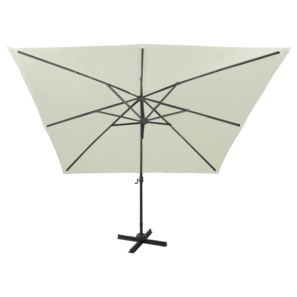 Guarda-sol jardim cantilever c/ poste e luzes LED 300 cm areia