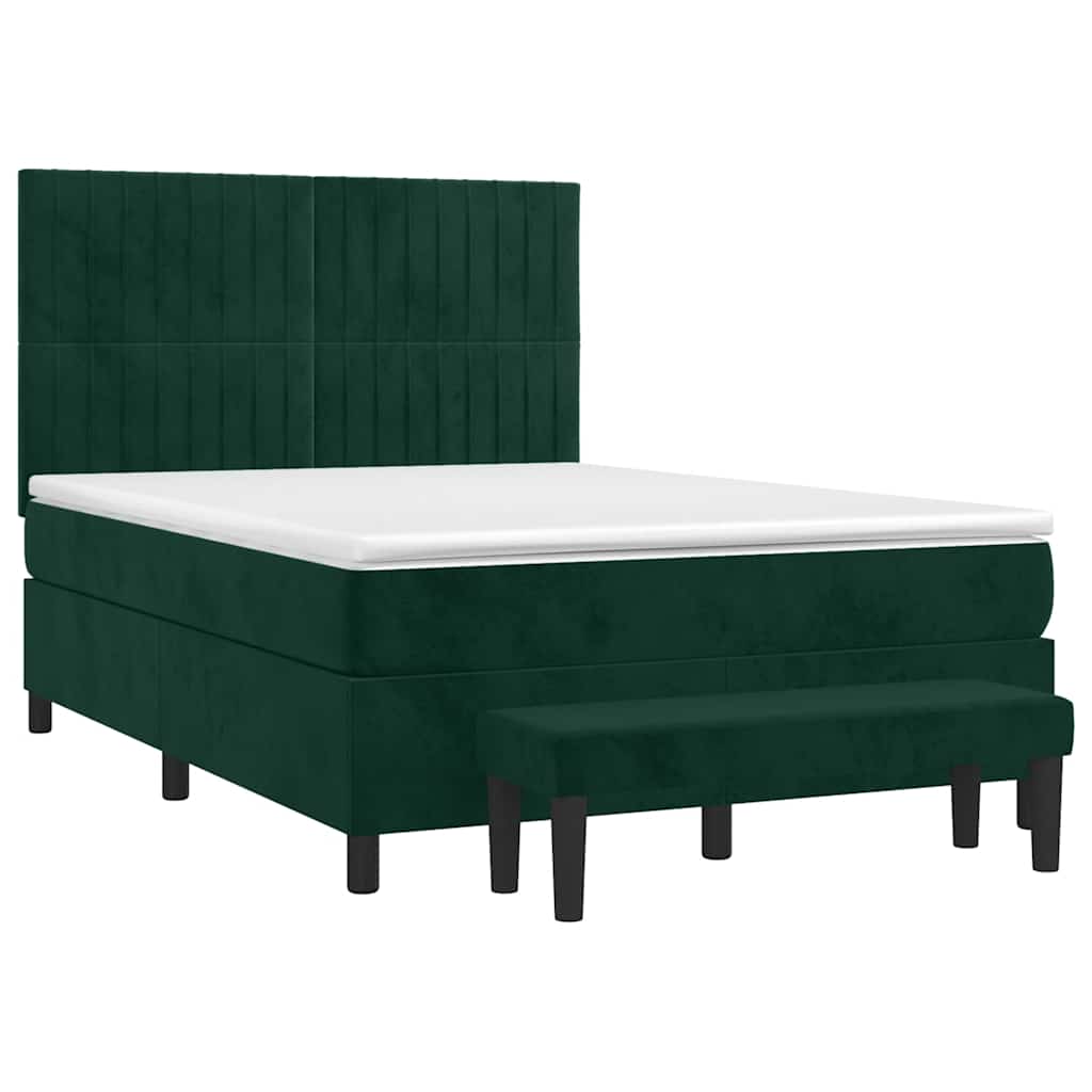 Cama com molas/colchão 140x200 cm veludo verde-escuro