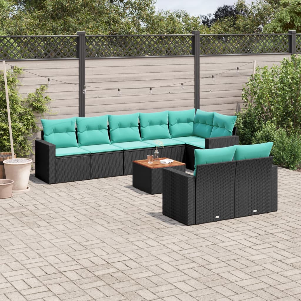 9 Pcs conjunto de sofás p/ jardim c/ almofadões vime PE preto