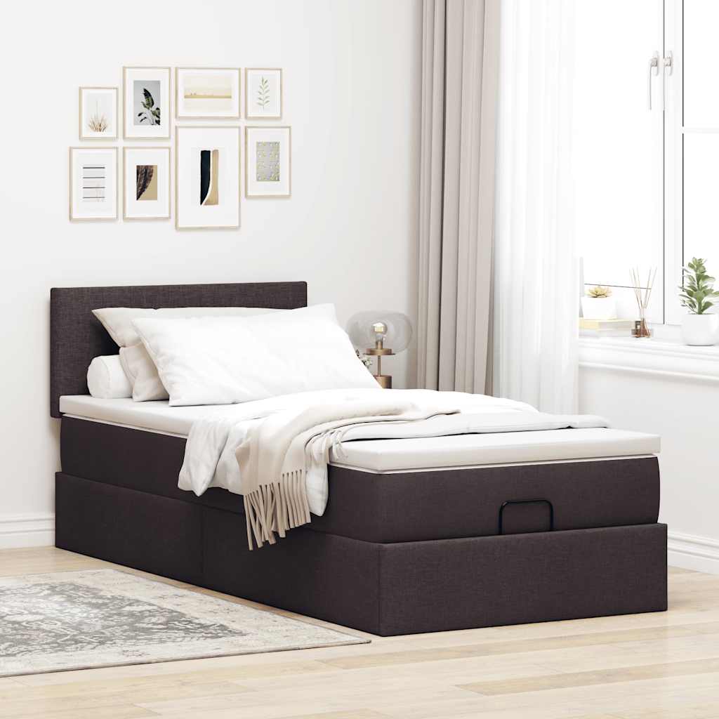 Estrutura cama otomana colchão 80x200 cm tecido castanho escuro