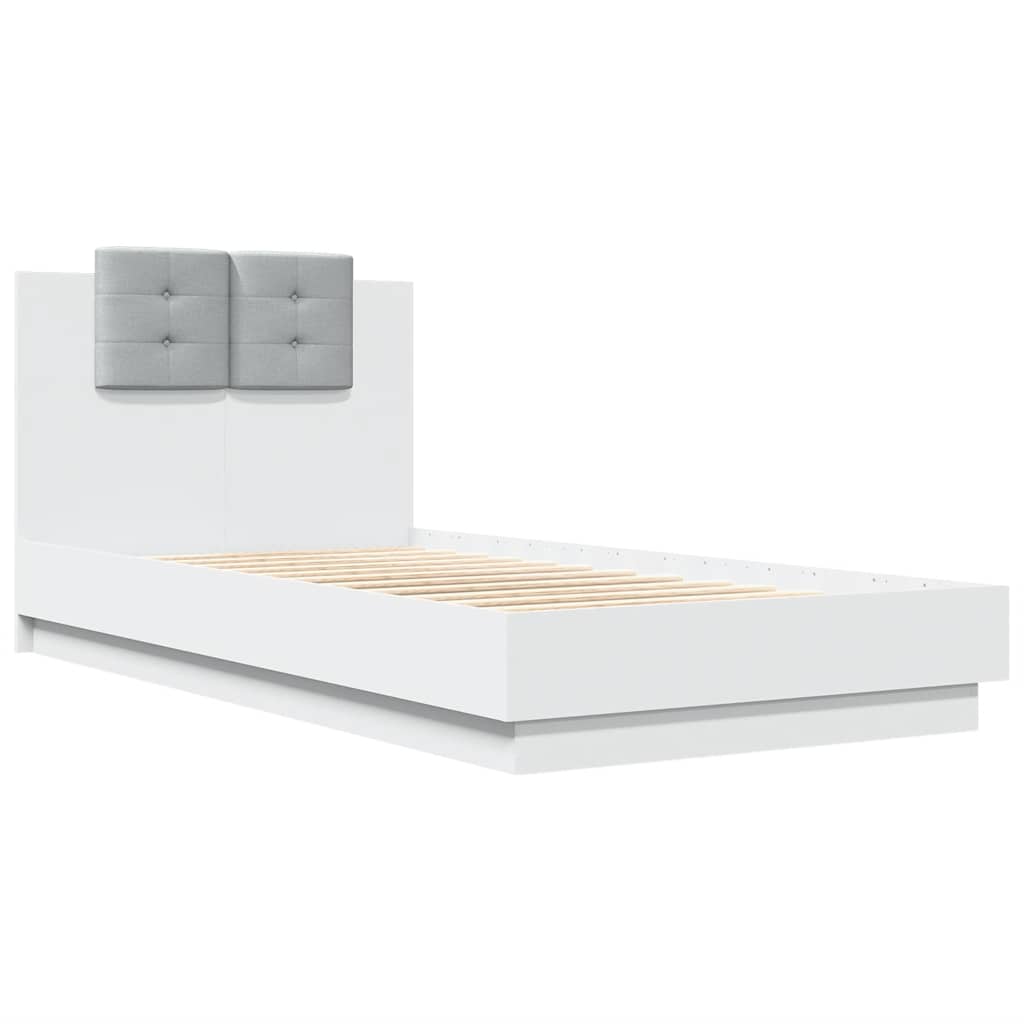 Estrutura de cama c/ cabeceira e luzes LED 90x190 cm branco