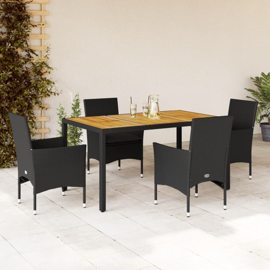 5 Pcs conjunto jantar jardim c/ almofadões vime PE/acácia preto