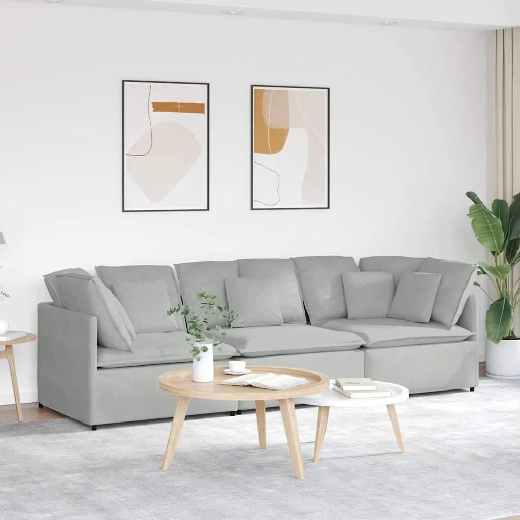 Sofá modular com almofadas veludo cinzento-claro