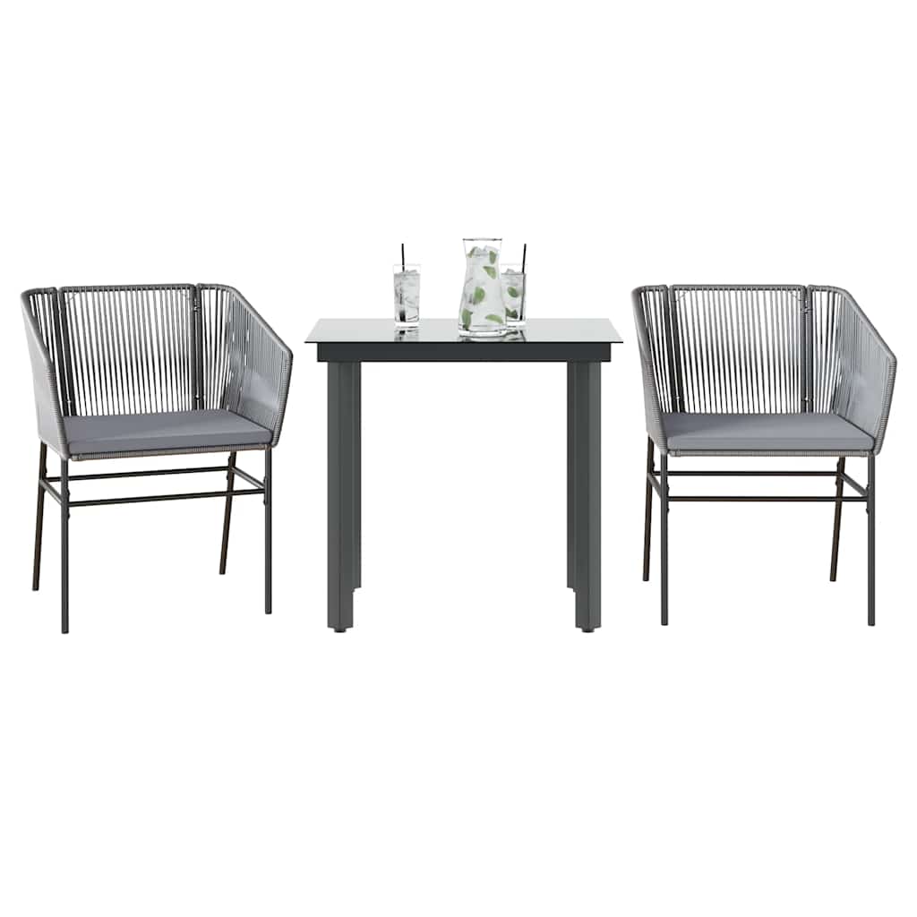 Conjunto jantar jardim 3 peças almofadas vidro vime cinzento PE