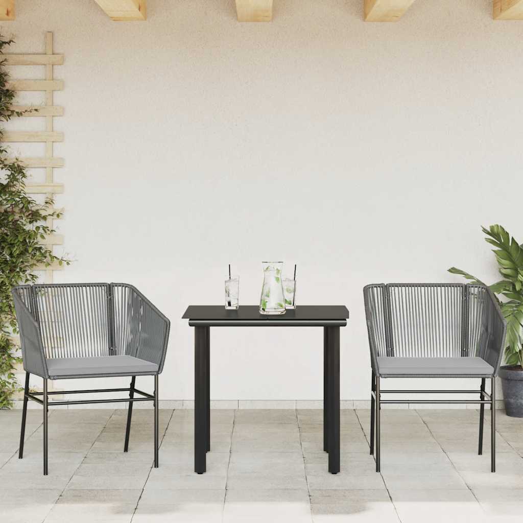 Conjunto jantar jardim 3 peças almofadas vidro vime cinzento PE