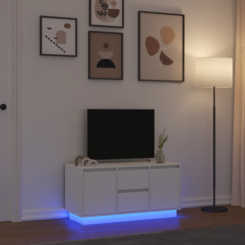 Móvel de TV com luzes LED 100x41x50 cm branco