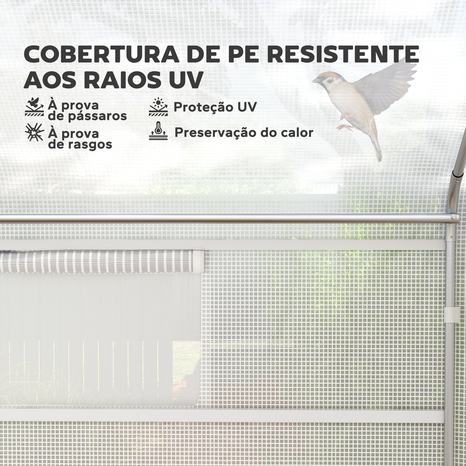 Estufa tipo túnel 4x3x2 m estufa de exterior com 2 janelas cobertura PE anti UV e 1 porta de enrolar branco