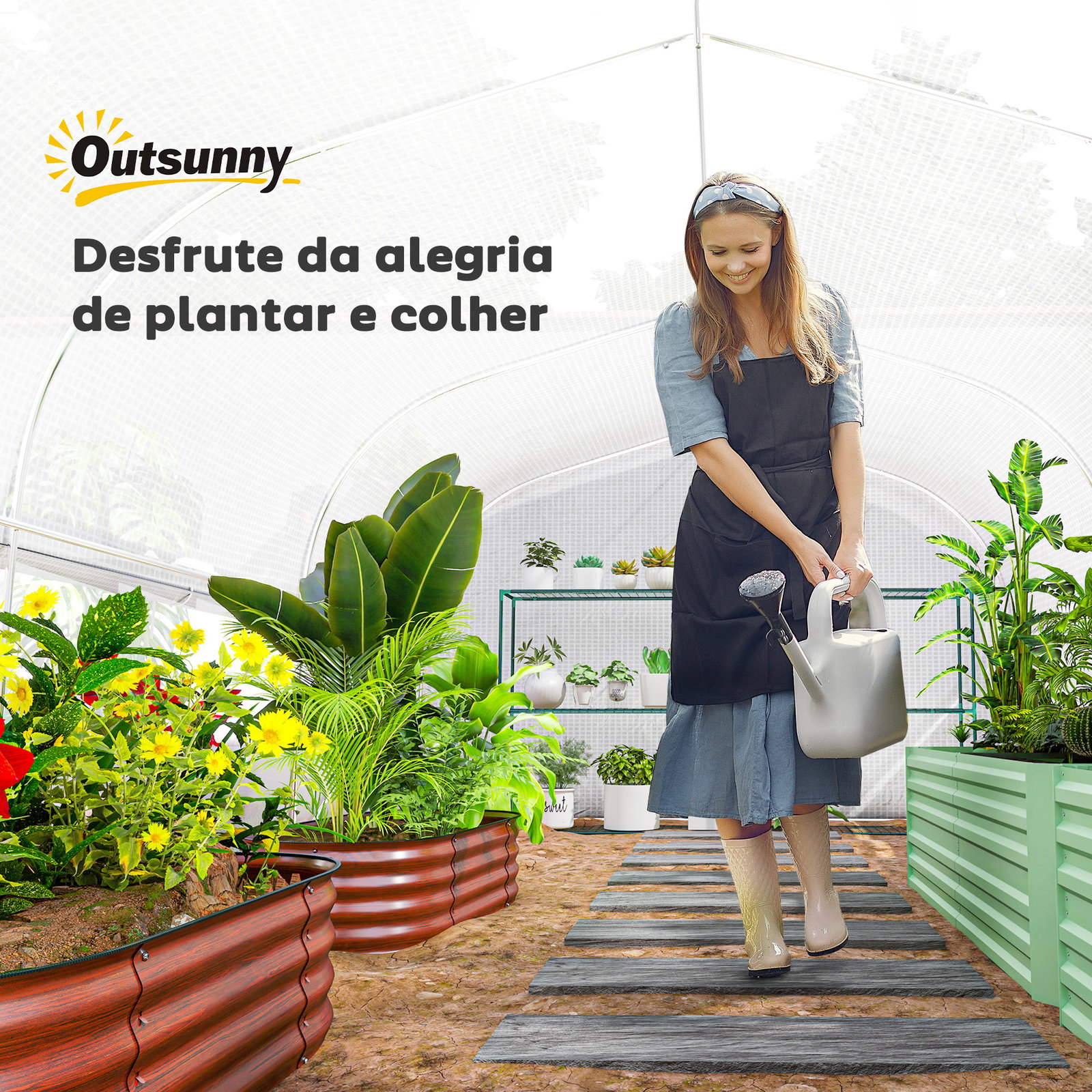 Estufa tipo túnel 4x3x2 m estufa de exterior com 2 janelas cobertura PE anti UV e 1 porta de enrolar branco