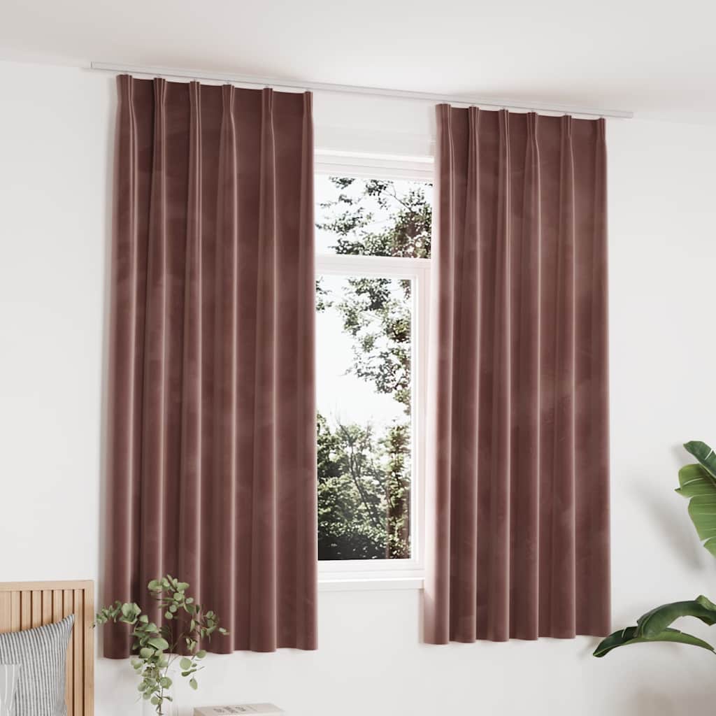 Cortinas blackout c/ ganchos 2 pcs 140x175cm veludo rosa antigo