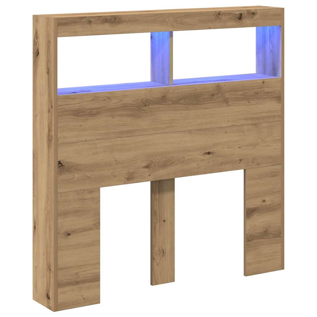 Armário cabeceira c/ luzes LED 100x17x102 cm carvalho artisiano