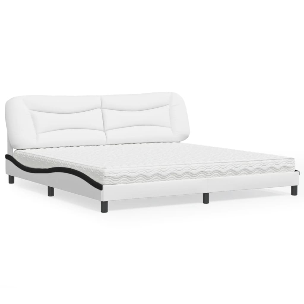 Cama com colchão hvar 200x200 cm couro artificial preto e branco