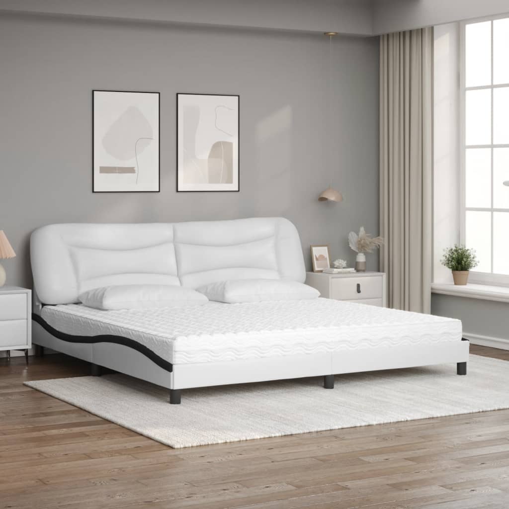 Cama com colchão hvar 200x200 cm couro artificial preto e branco