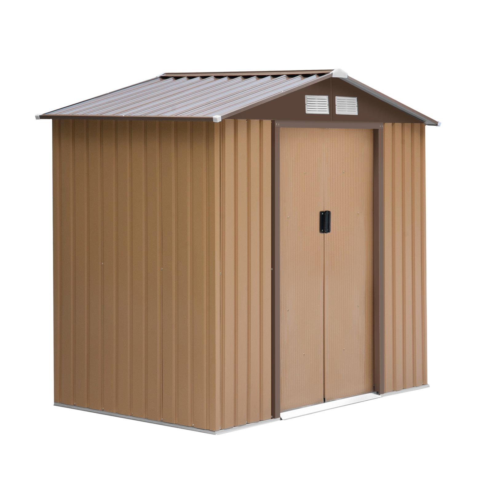 Abrigo de Jardim 213x130x185cm Abrigo de Jardim Metálico de Exterior com 2 Portas Deslizantes e 4 Janelas Marrom Claro