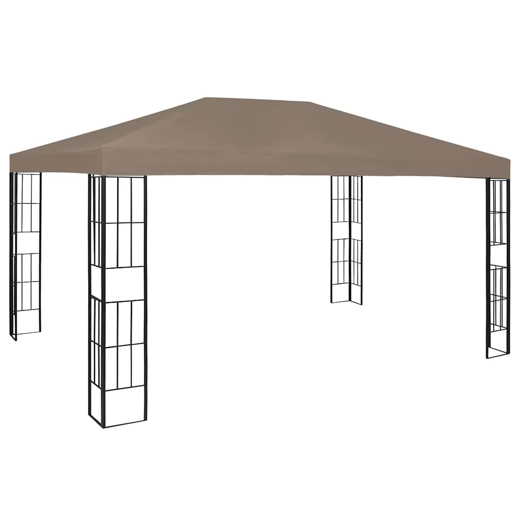 Gazebo com cordões de luzes LED 4x3 m cinza-acastanhado