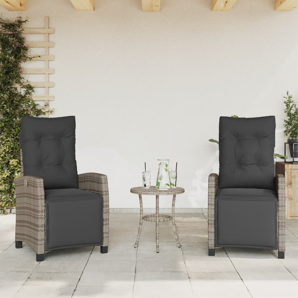 3 Pcs conjunto bistrô com almofadões vime PE cinza