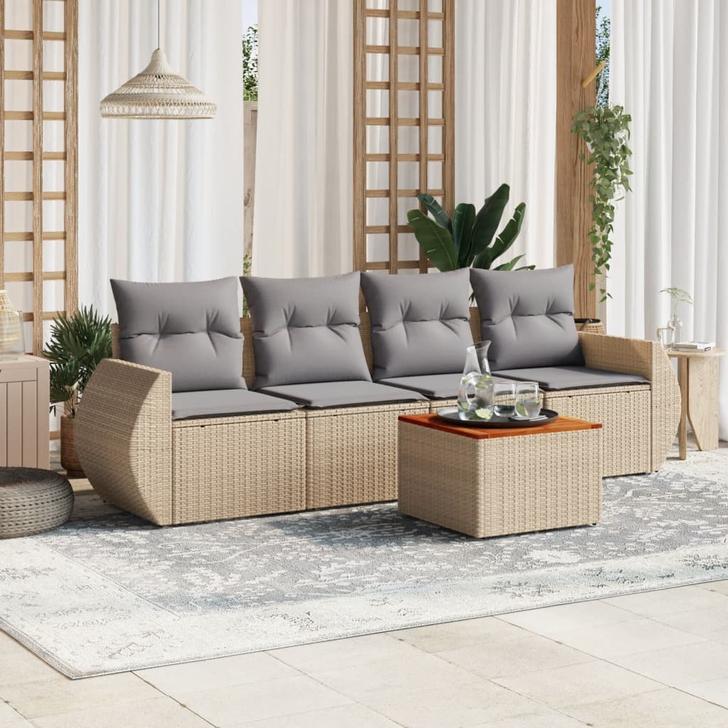 5 Pcs conjunto de sofás p/ jardim com almofadões vime PE bege