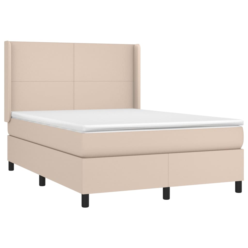 Cama com molas/colchão 140x190 cm couro artificial cappuccino