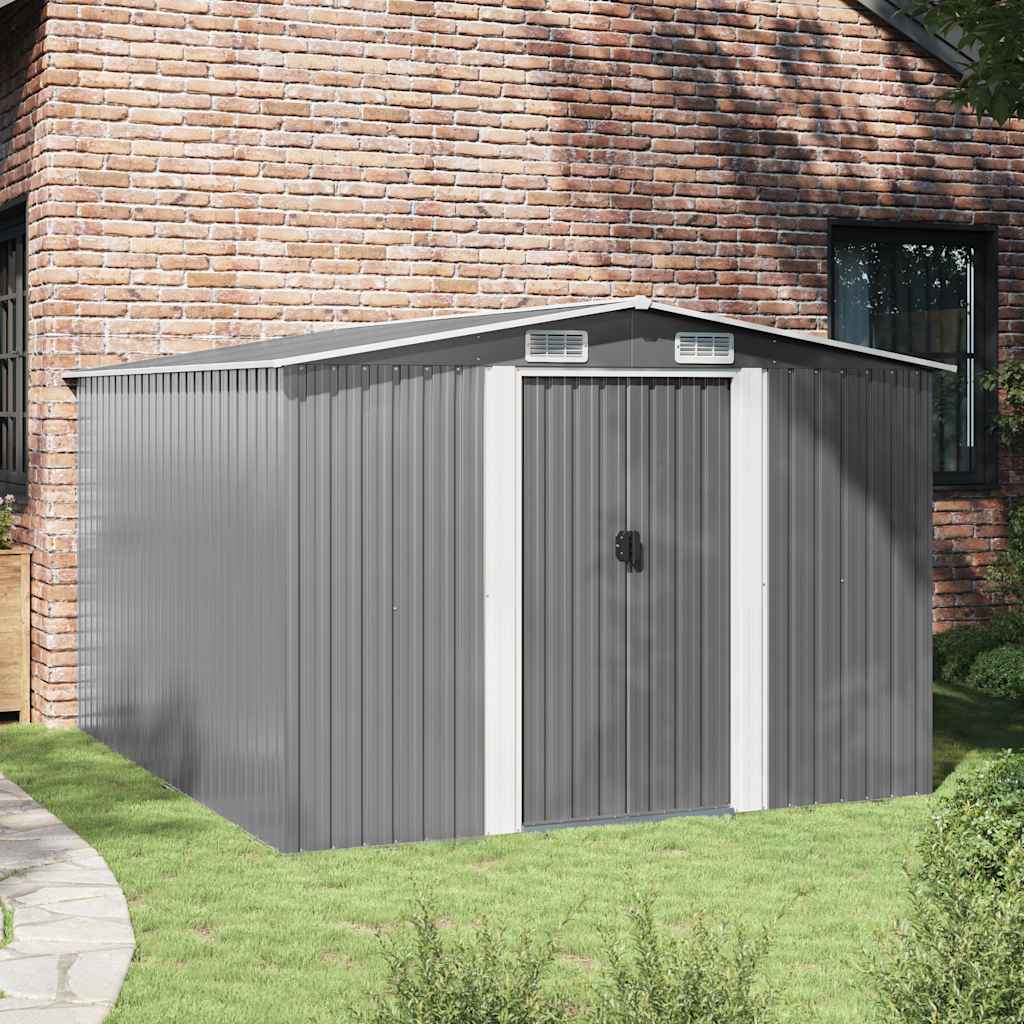 Abrigo de jardim 257x298x178 cm metal cinzento