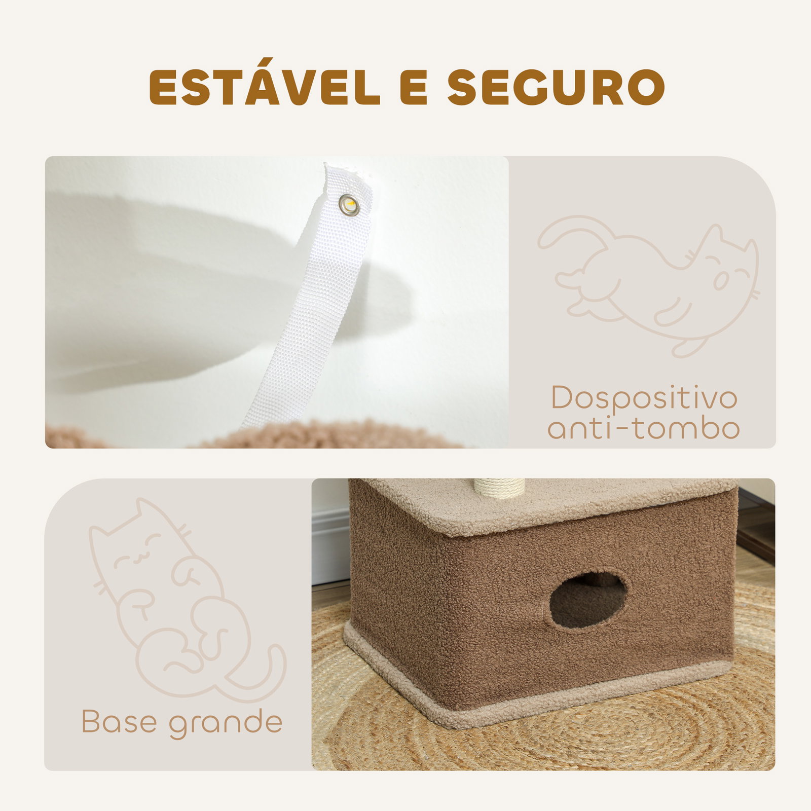 Arranhador para gatos com cama caverna plataformas bola suspensa e poste de juta 48x40x133 cm marrom