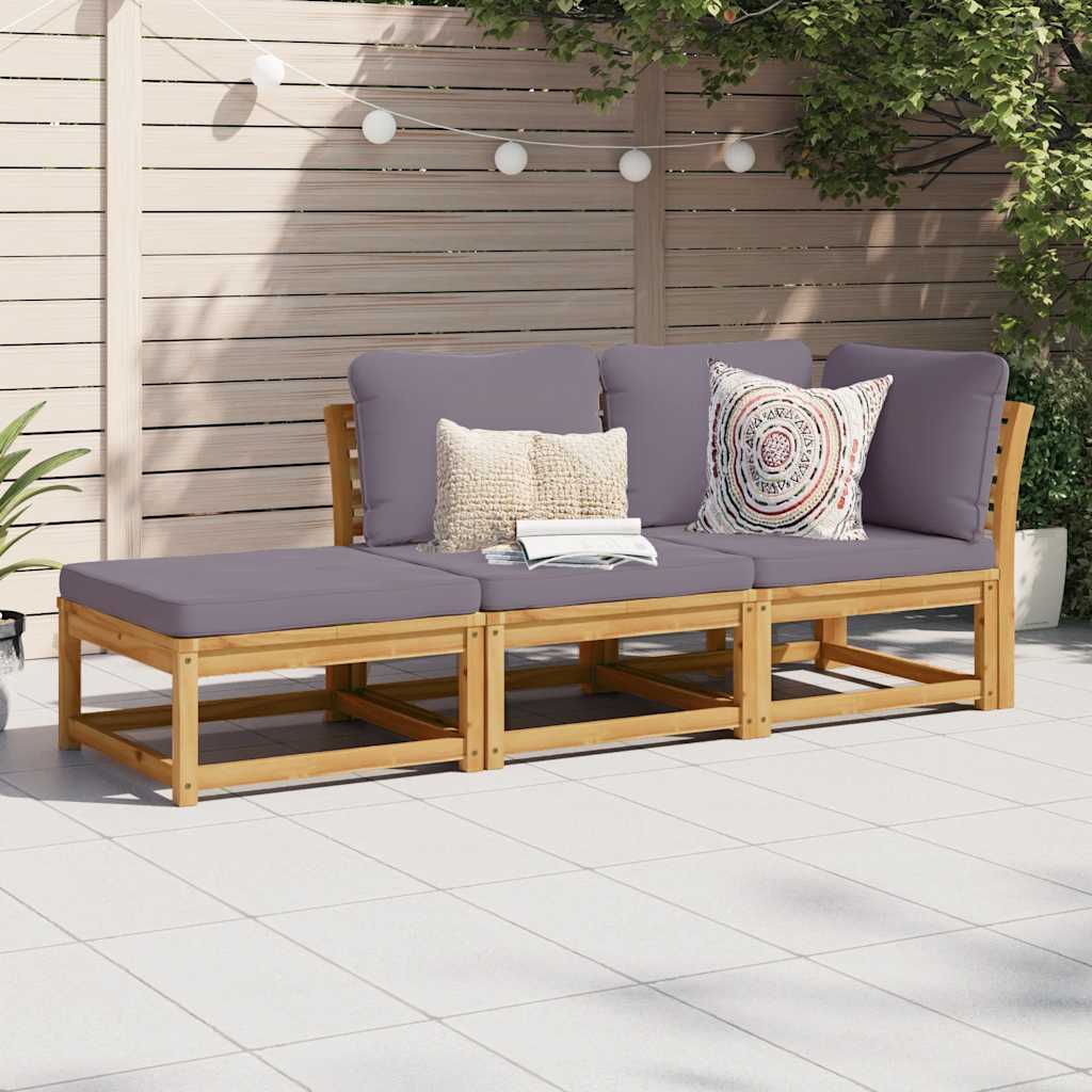3 Pcs conjunto lounge de jardim c/ almofadões acácia maciça