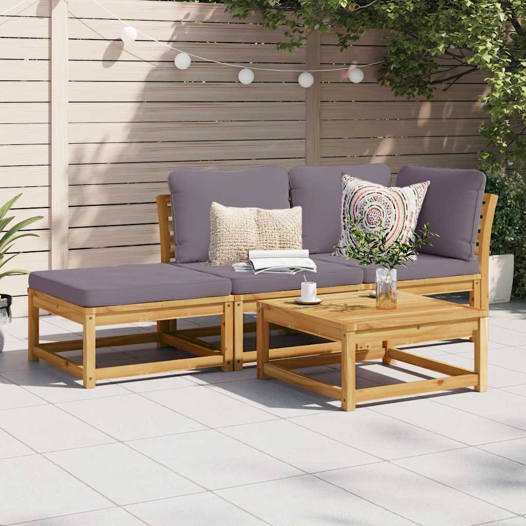 3 Pcs conjunto lounge de jardim c/ almofadões acácia maciça