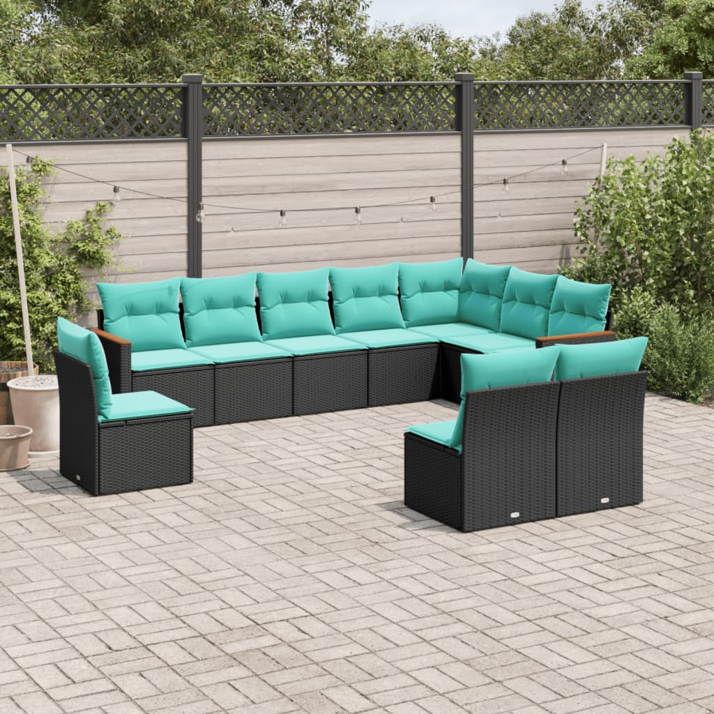 Conjunto de sofá de jardim com 10 peças e almofadas em rattan sintético preto