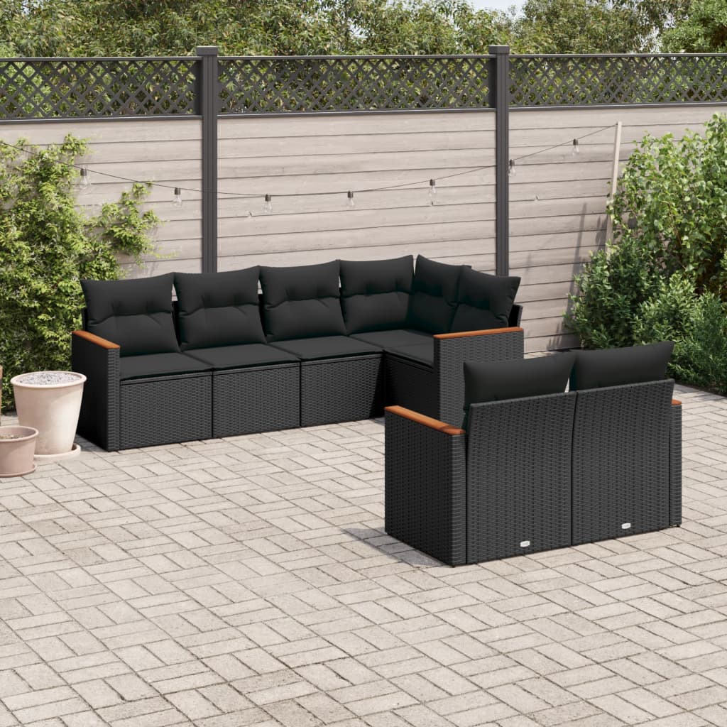 7 Pcs conjunto de sofás p/ jardim c/ almofadões vime PE preto