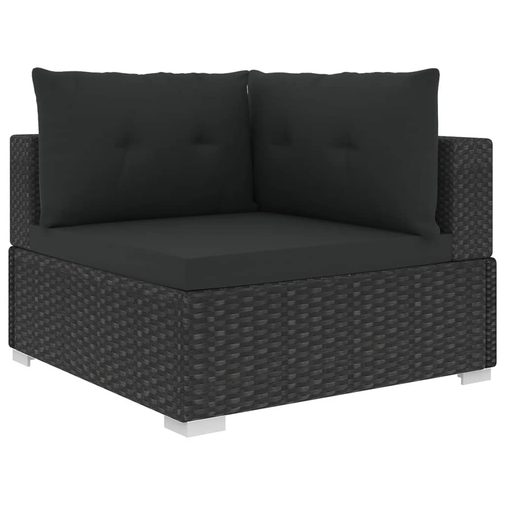 10 Pcs conjunto lounge de jardim c/ almofadões vime PE preto