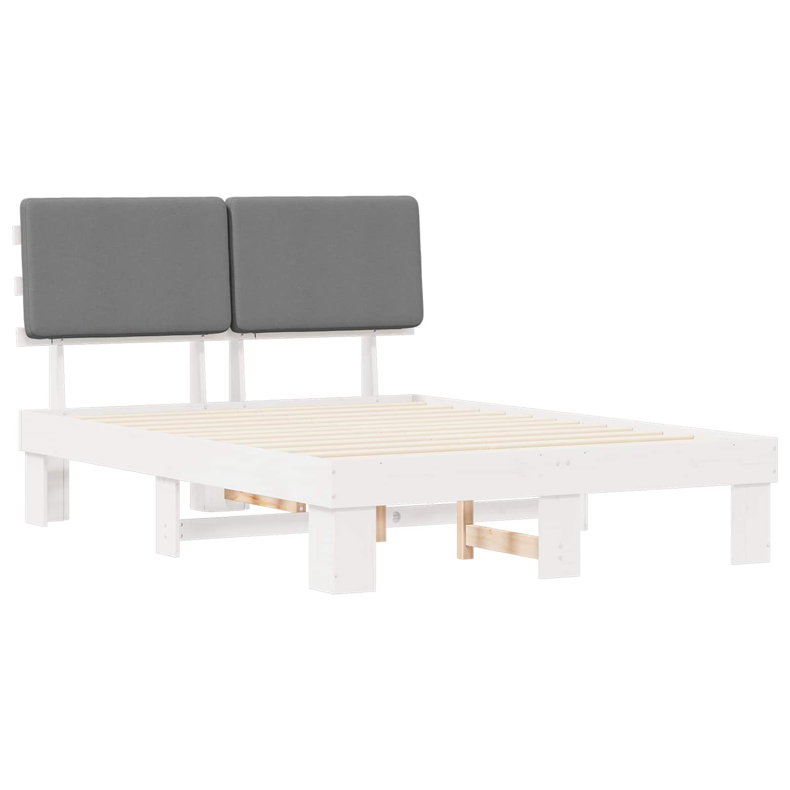 Estrutura de cama com cabeceira estofada cinzento-claro