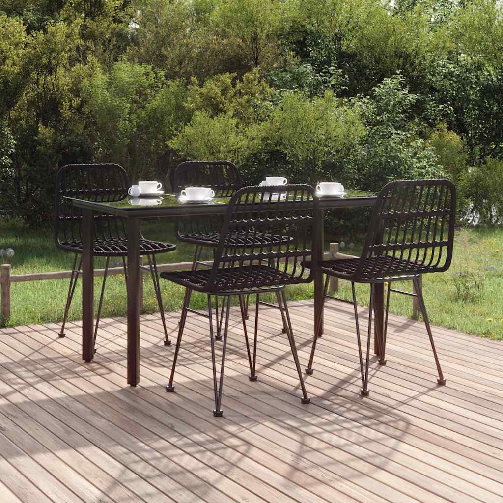 5 Pcs conjunto de jantar p/ jardim vime PE preto