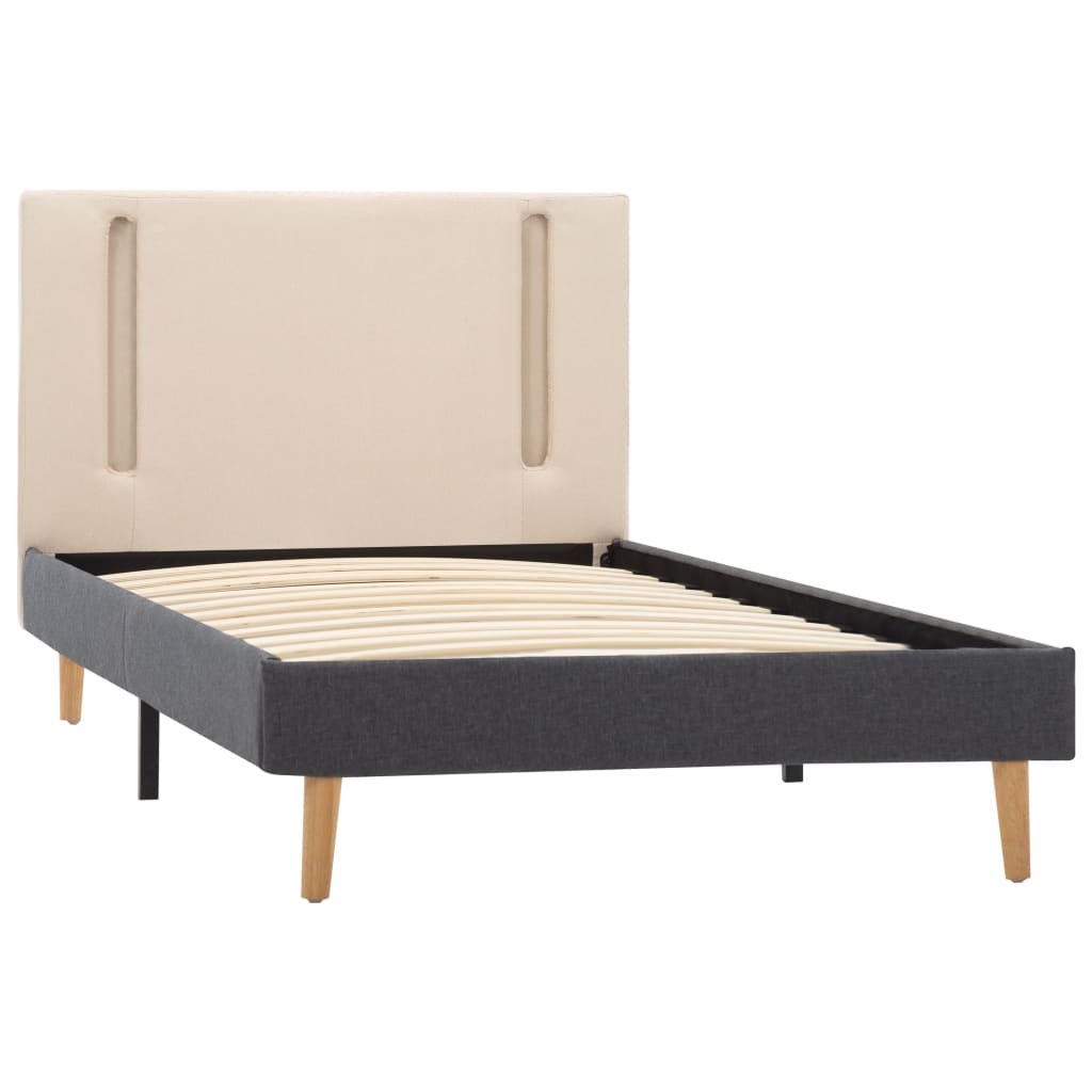 Estrutura cama c/ LED 100x200 cm tecido creme e cinzento-escuro