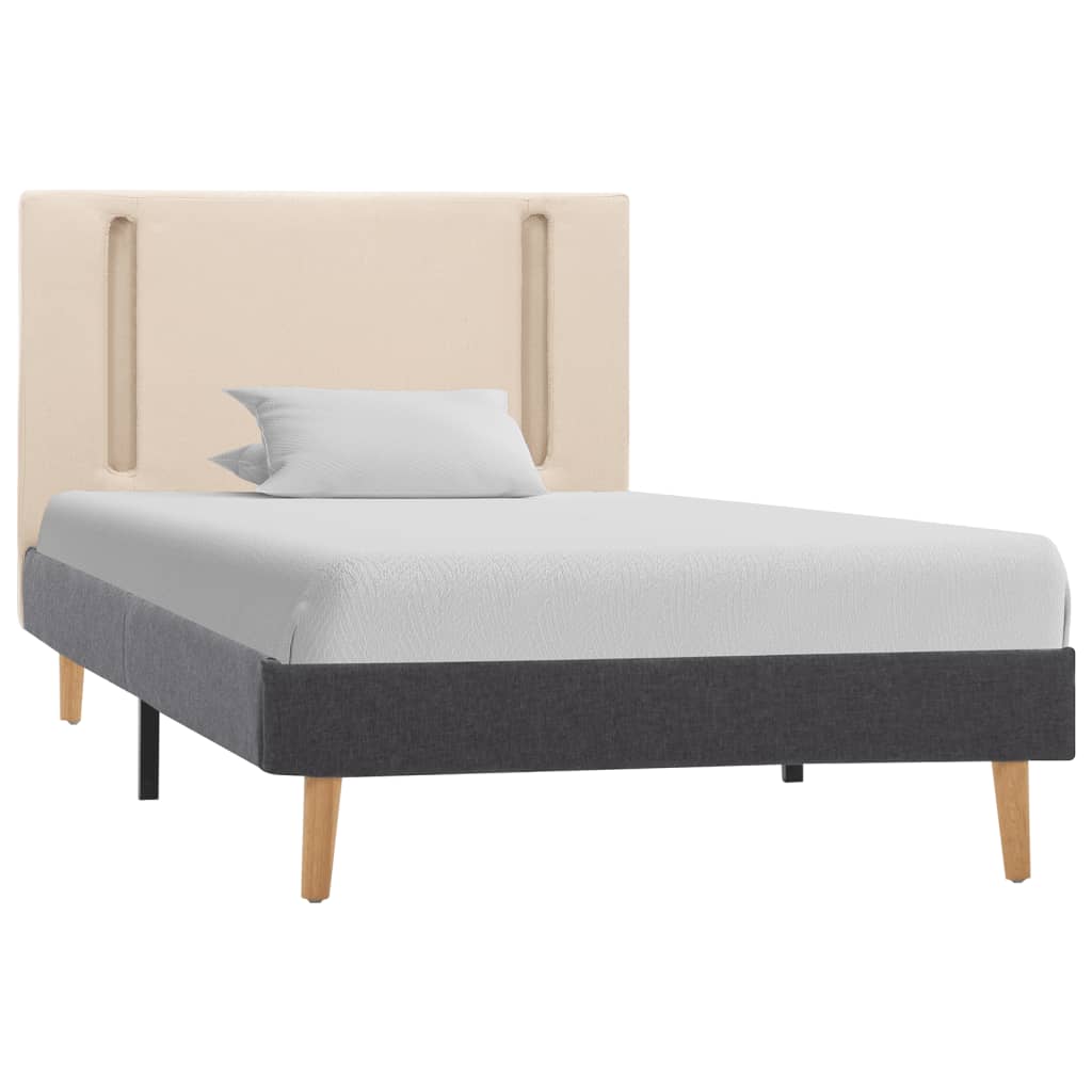Estrutura cama c/ LED 100x200 cm tecido creme e cinzento-escuro