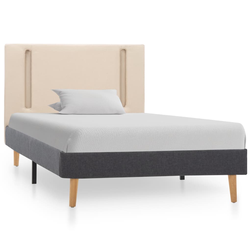 Estrutura cama c/ LED 100x200 cm tecido creme e cinzento-escuro