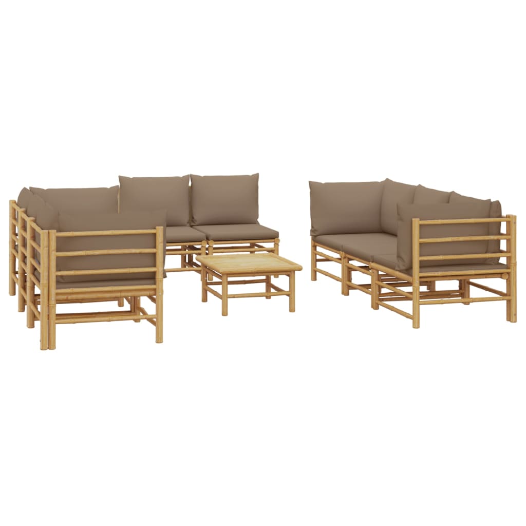 9 Pcs conj. lounge jardim bambu almofadões cinzento-acastanhado