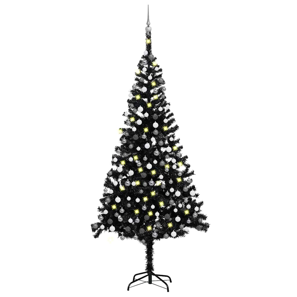 Árvore natal artificial pré-iluminada c/ bolas 240cm PVC preto