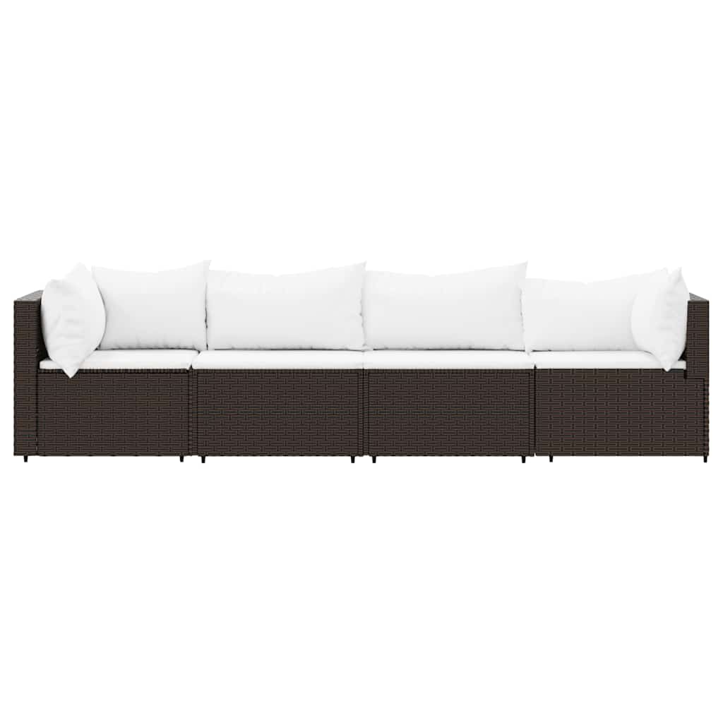4 Pcs conjunto lounge jardim c/ almofadões vime PE castanho