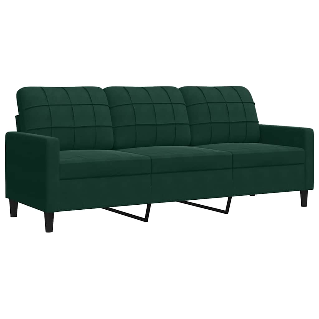 3 Pcs conjunto de sofás com almofadões veludo verde-escuro