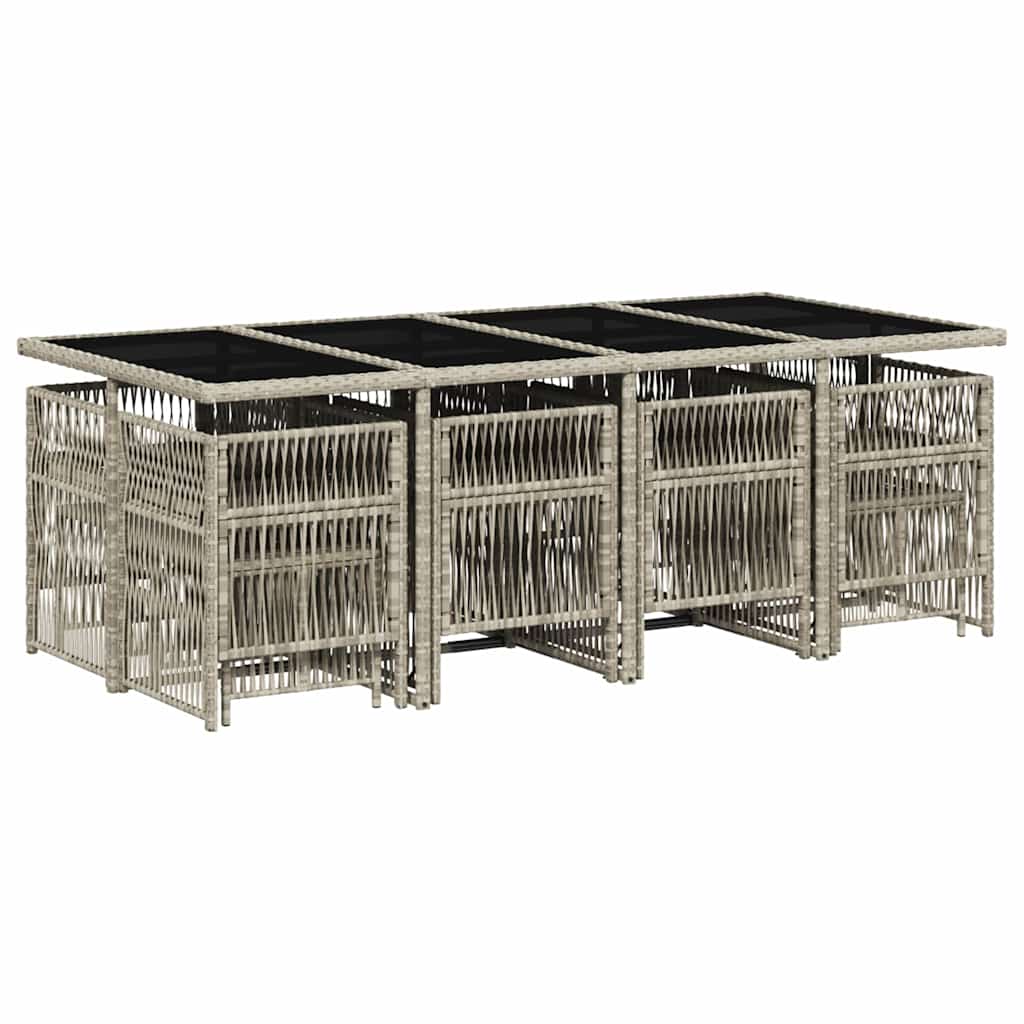 13 Pcs conj. jantar jardim c/ almofadões vime PE cinzento-claro