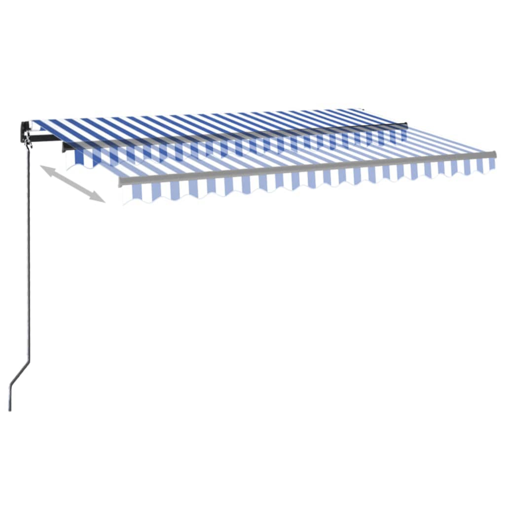 Toldo retrátil manual com LED 450x350 cm azul e branco