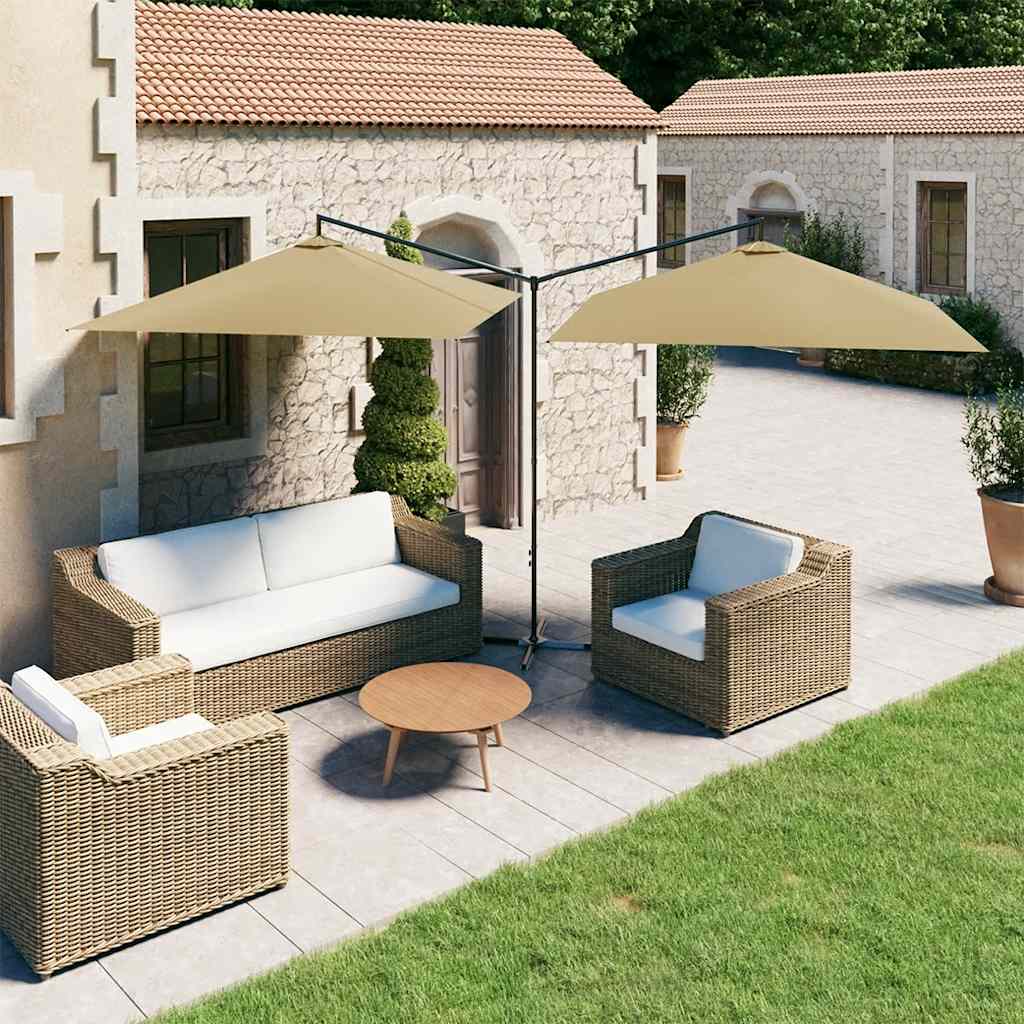 Guarda-sol jardim duplo poste aço 600x300 cm cinza-acastanhado