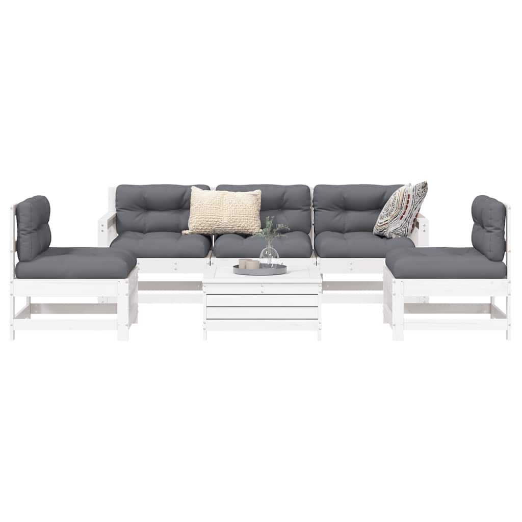 6 Pcs conjunto sofás de jardim madeira de pinho maciça branco