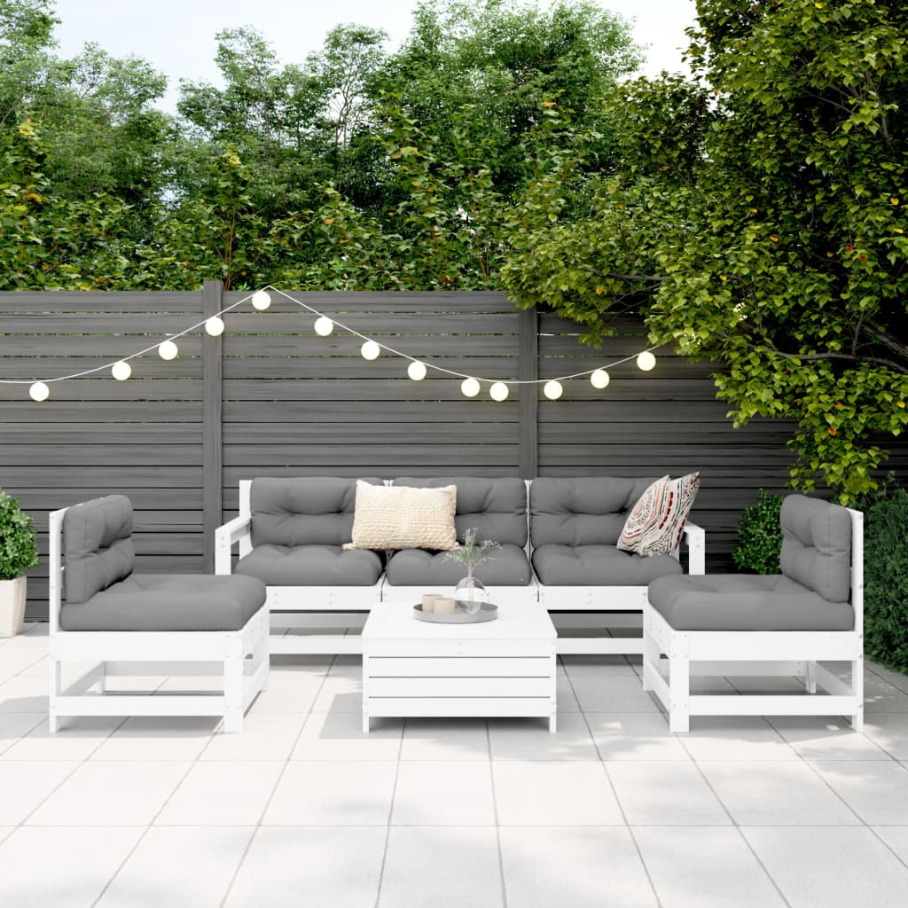 6 Pcs conjunto sofás de jardim madeira de pinho maciça branco