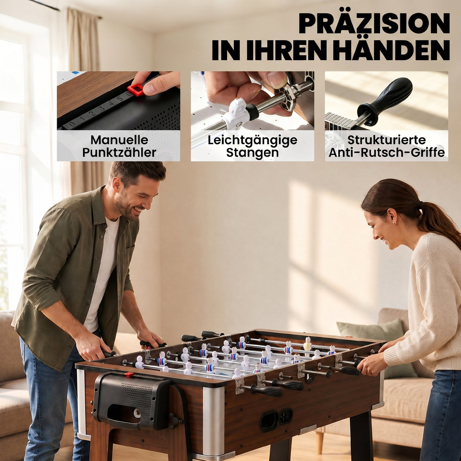 Mesa multijogos 3 em 1 com rodas com travão prateleira de arrumação matraquilhos para crianças bilhar air hockey nogueira