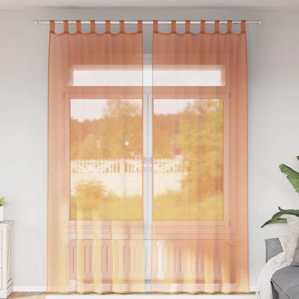 Cortinas de voile com laços 2 pcs terracota 140x260 cm