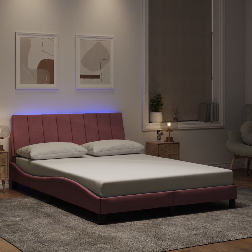 Estrutura de cama com LED sem colchão hanko 140x190 cm veludo rosa