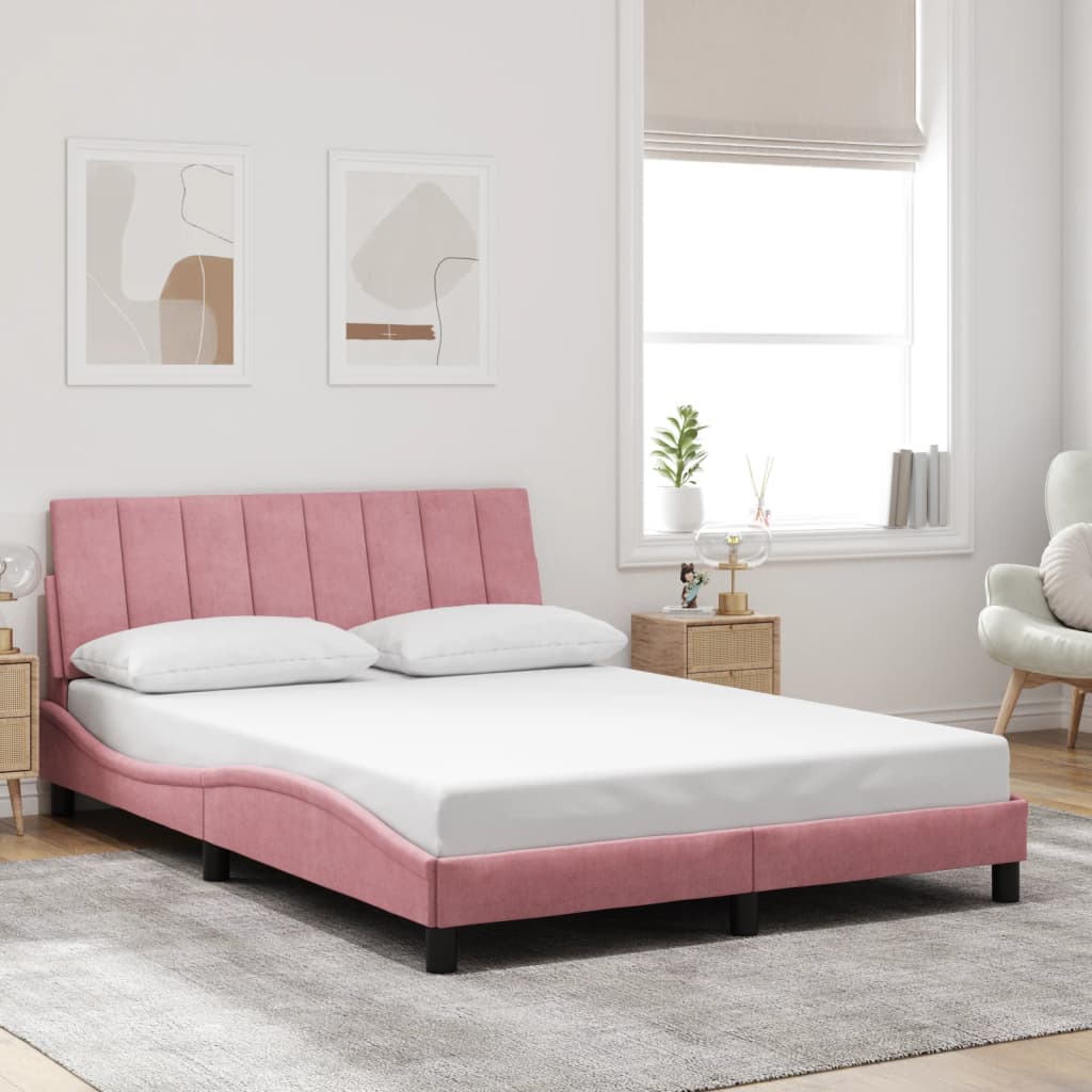 Estrutura de cama com LED sem colchão hanko 140x190 cm veludo rosa