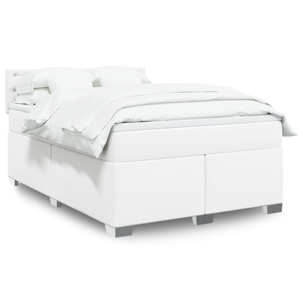 Cama com molas/colchão 140x190 cm couro artificial branco