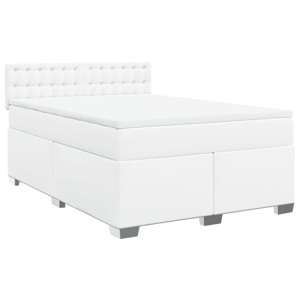 Cama com molas/colchão 140x190 cm couro artificial branco