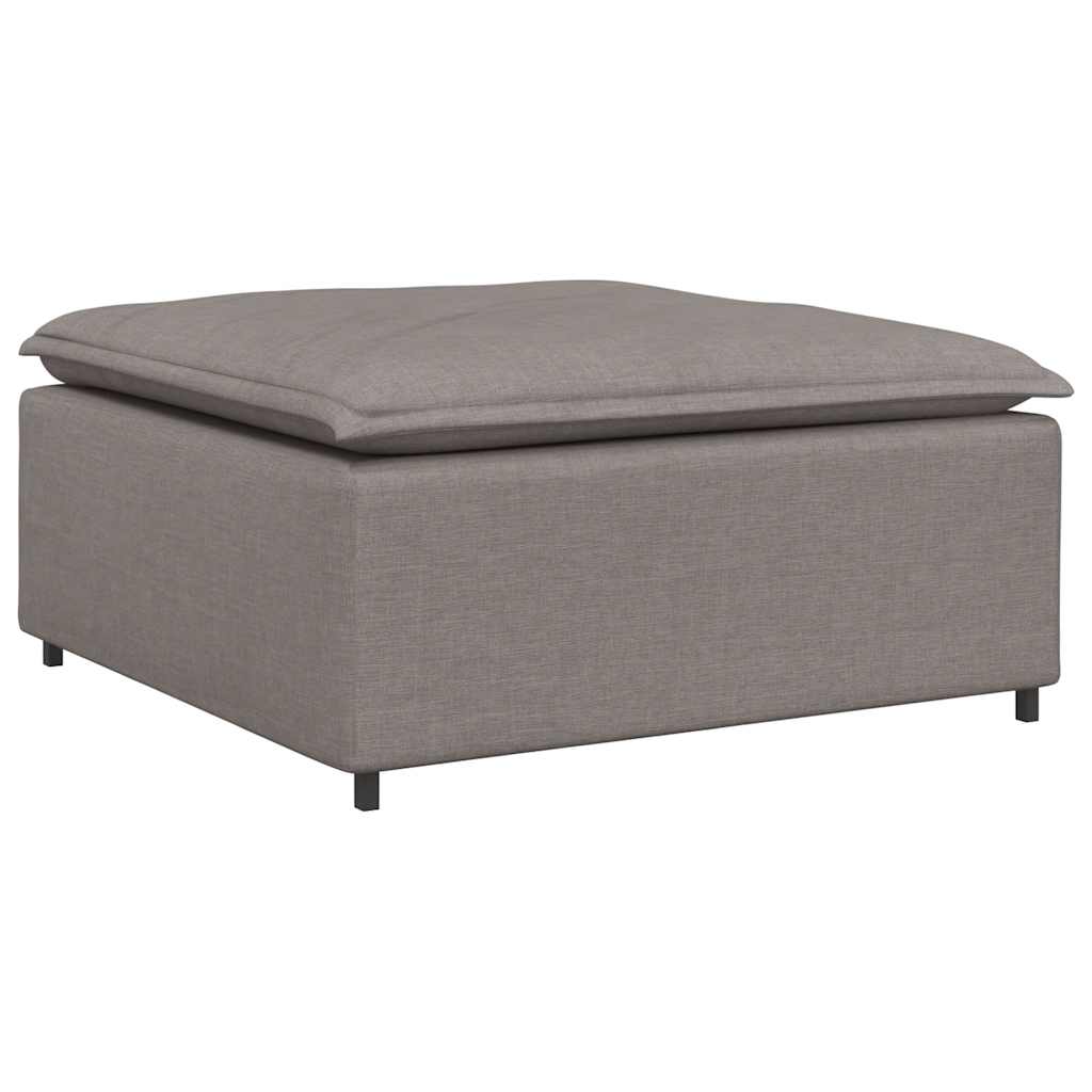 Sofá modular com pufes e almofadas tecido cinzento-acastanhado